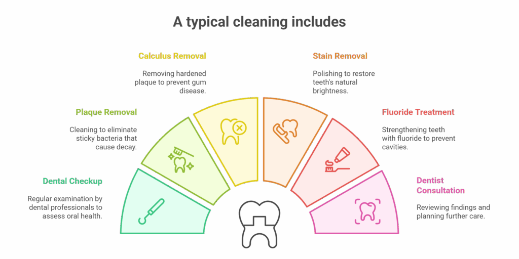 A typical cleaning includes